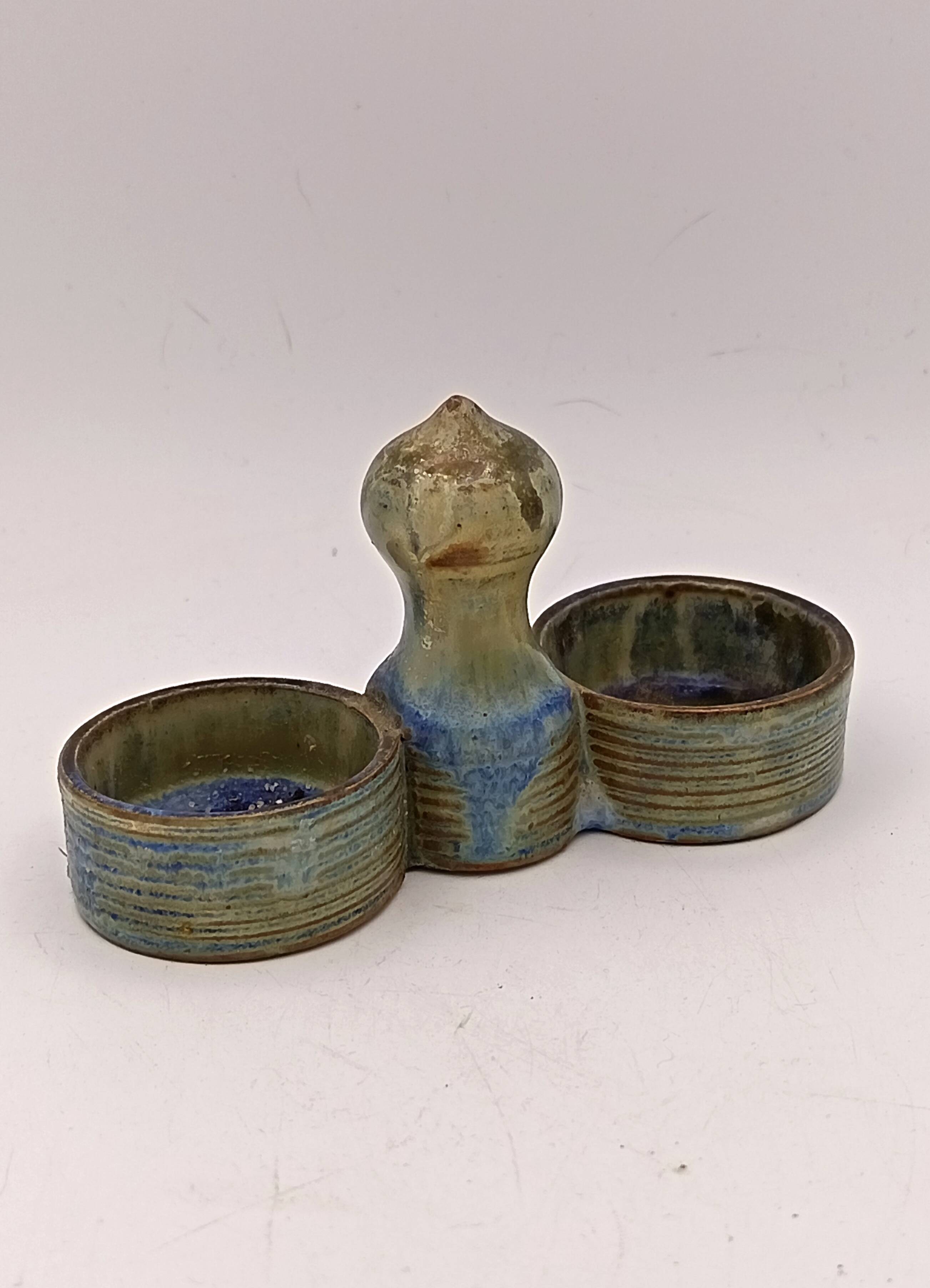 Glazed stoneware salt cellar signed Jean Maubrou.