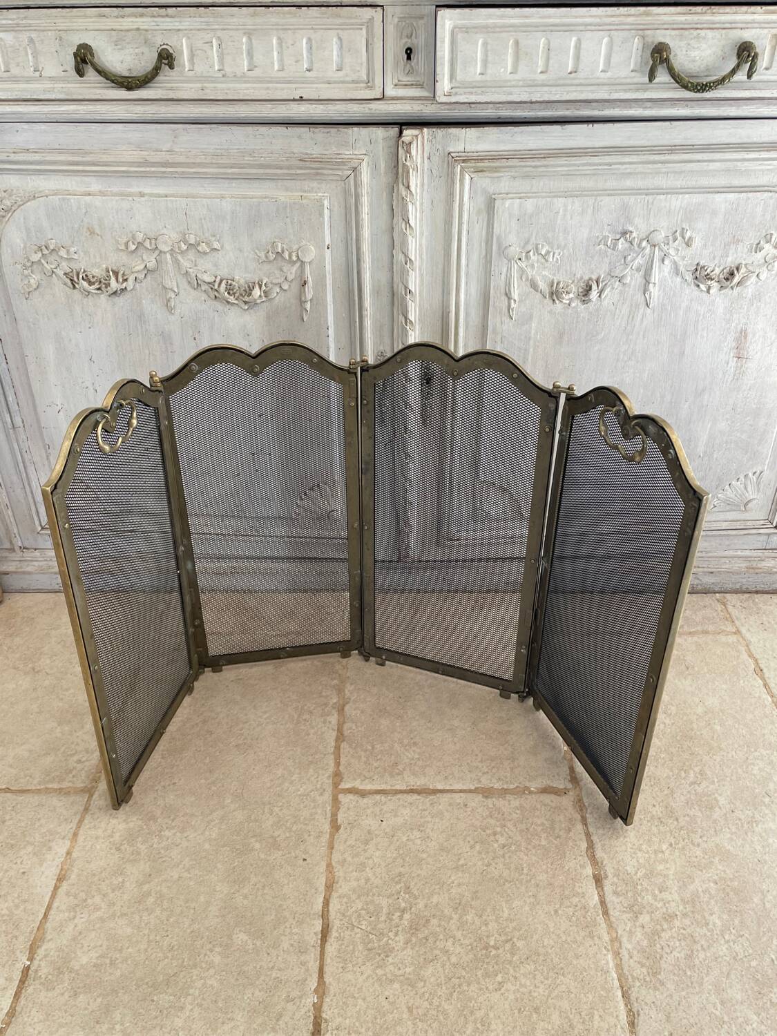 Italian brass fire screen with 4 panels