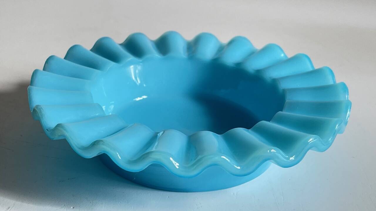 Vintage blue opaline glass ashtray