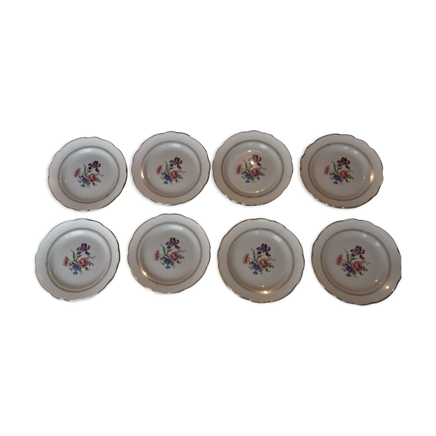 Series of eight flat plates Gien model Florence