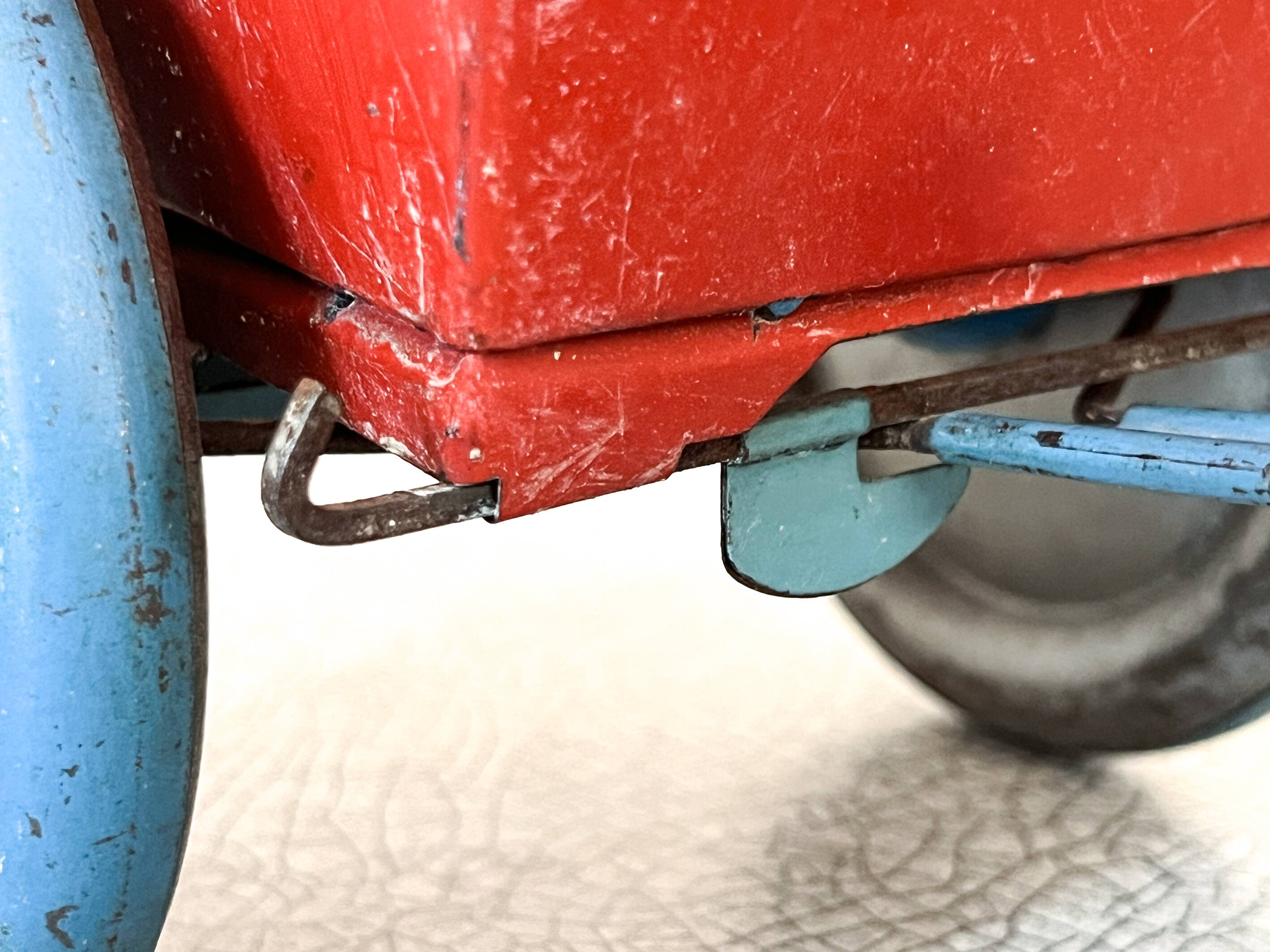 Horse cart and tin cart, old pull toy.