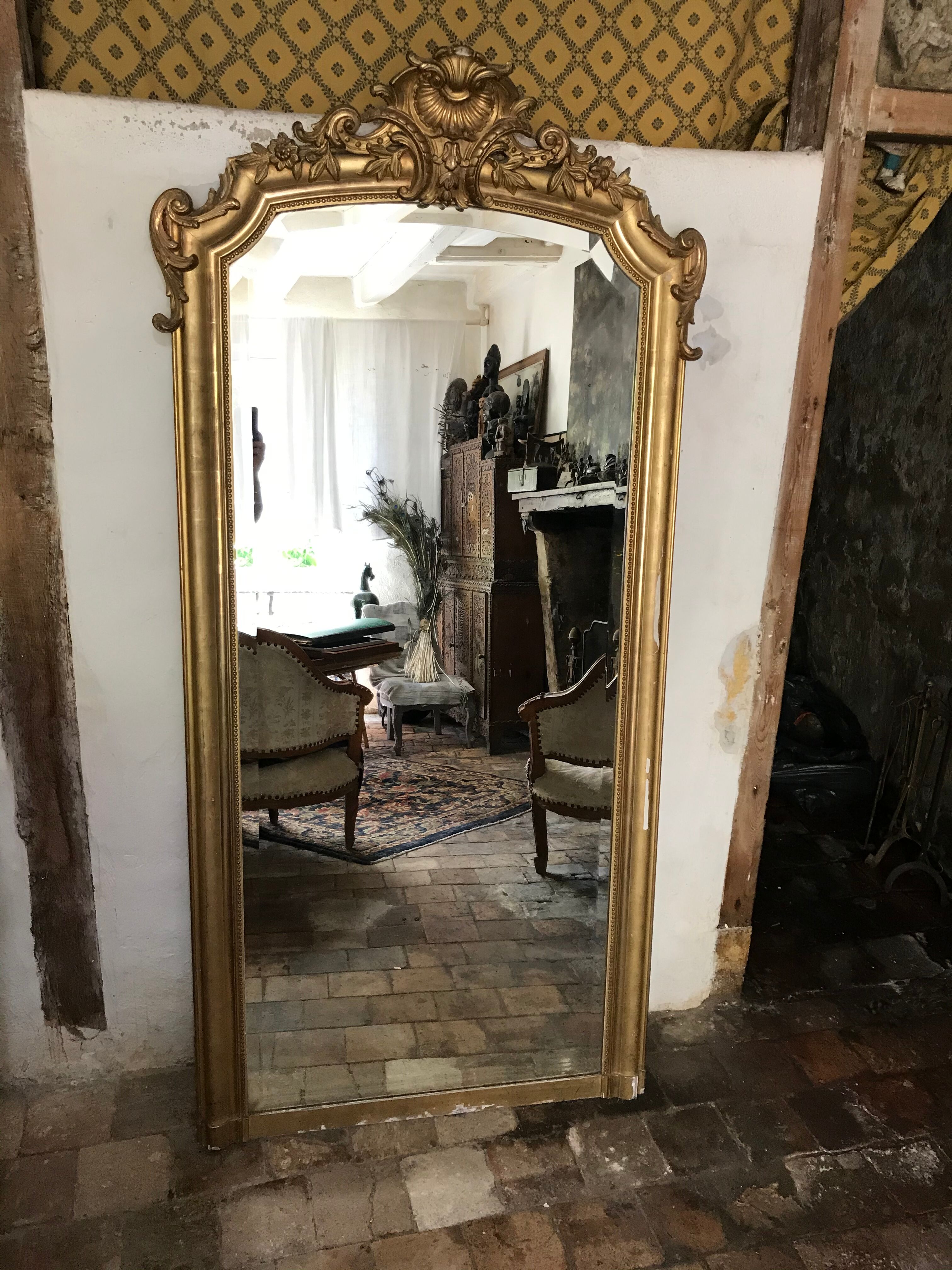 Large golden antique mirror 95x190cm