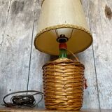 Old wicker dame jeanne lamp + beige lampshade 70's vintage