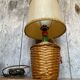 Old wicker dame jeanne lamp + beige lampshade 70's vintage