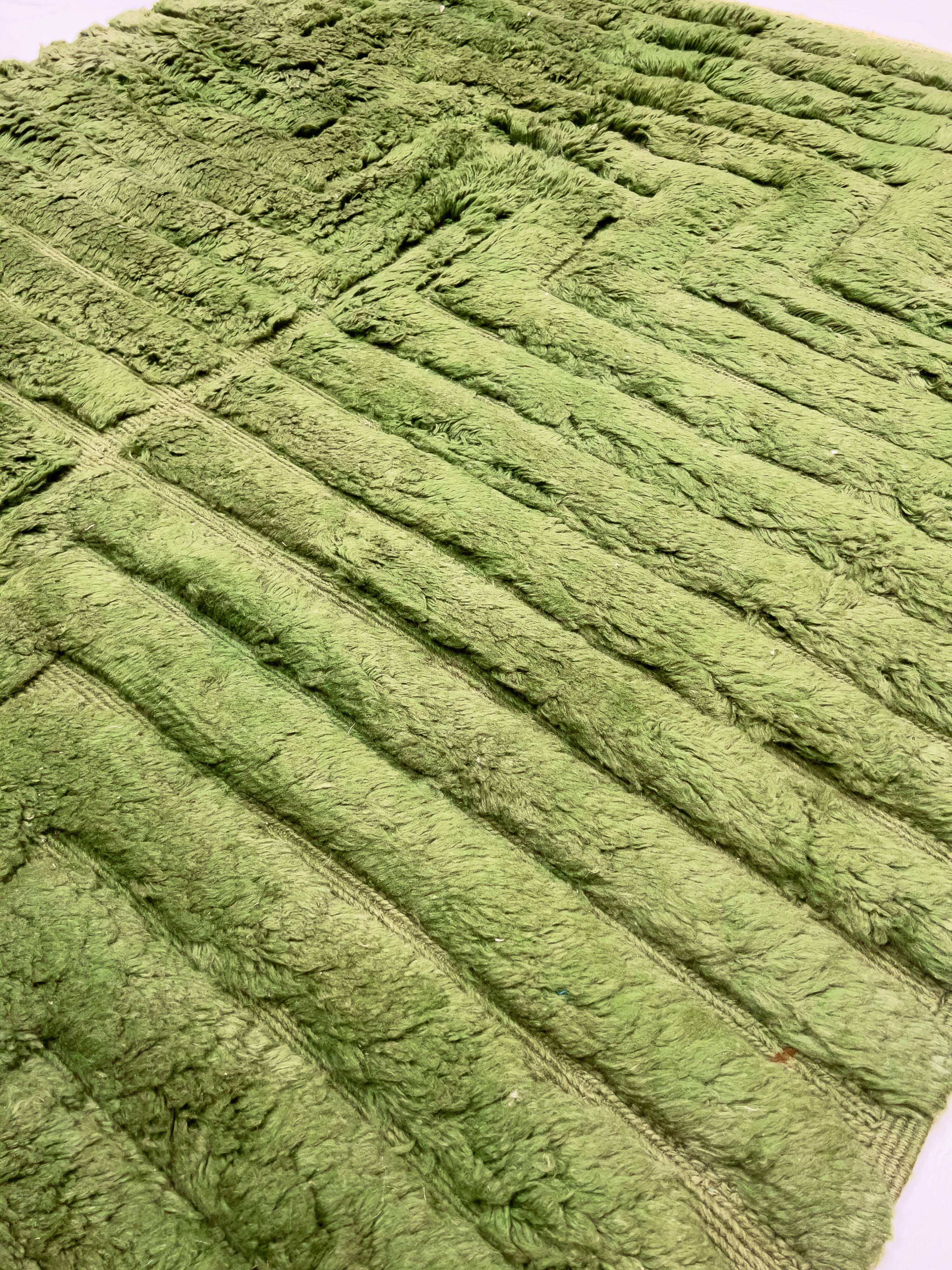 Moroccan Berber rug, Beni Ouarain, khaki green, 3.02 x 2.12 m