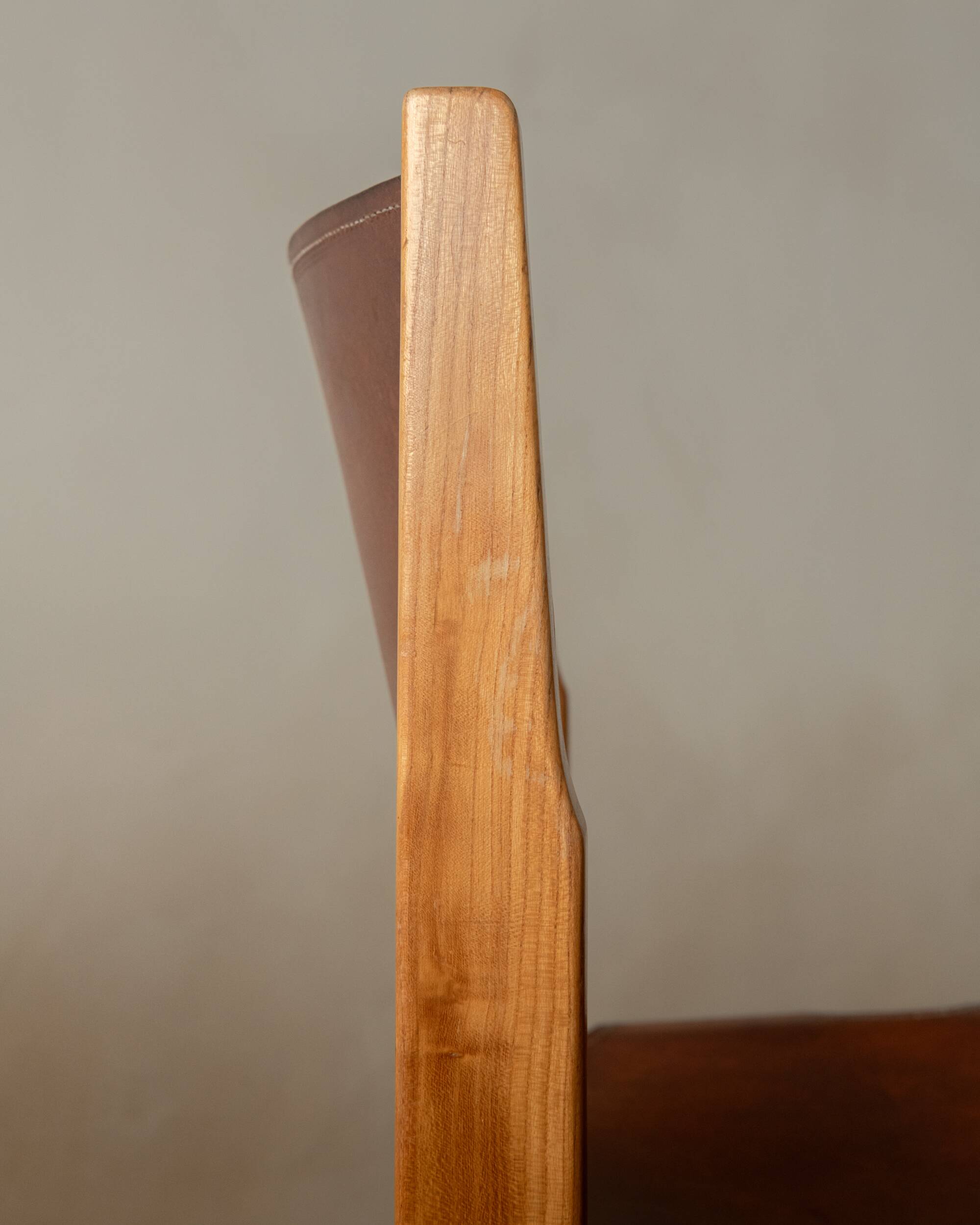 Brutalist Elm and Leather Dining Chairs by Maison Regain, 1970s, Set of 4