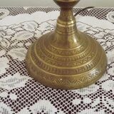 Tall Heavy Brass Electrified Moroccan Candlestick Lamp Mid-20th Century