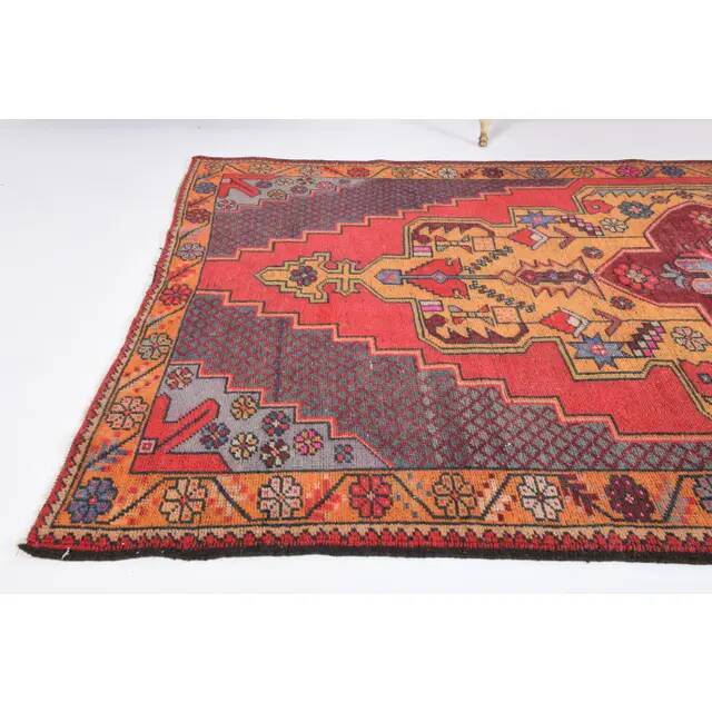 1970s Vintage Turkish Hand-Knotted Wool Cotton Red Runner Rug 145x278