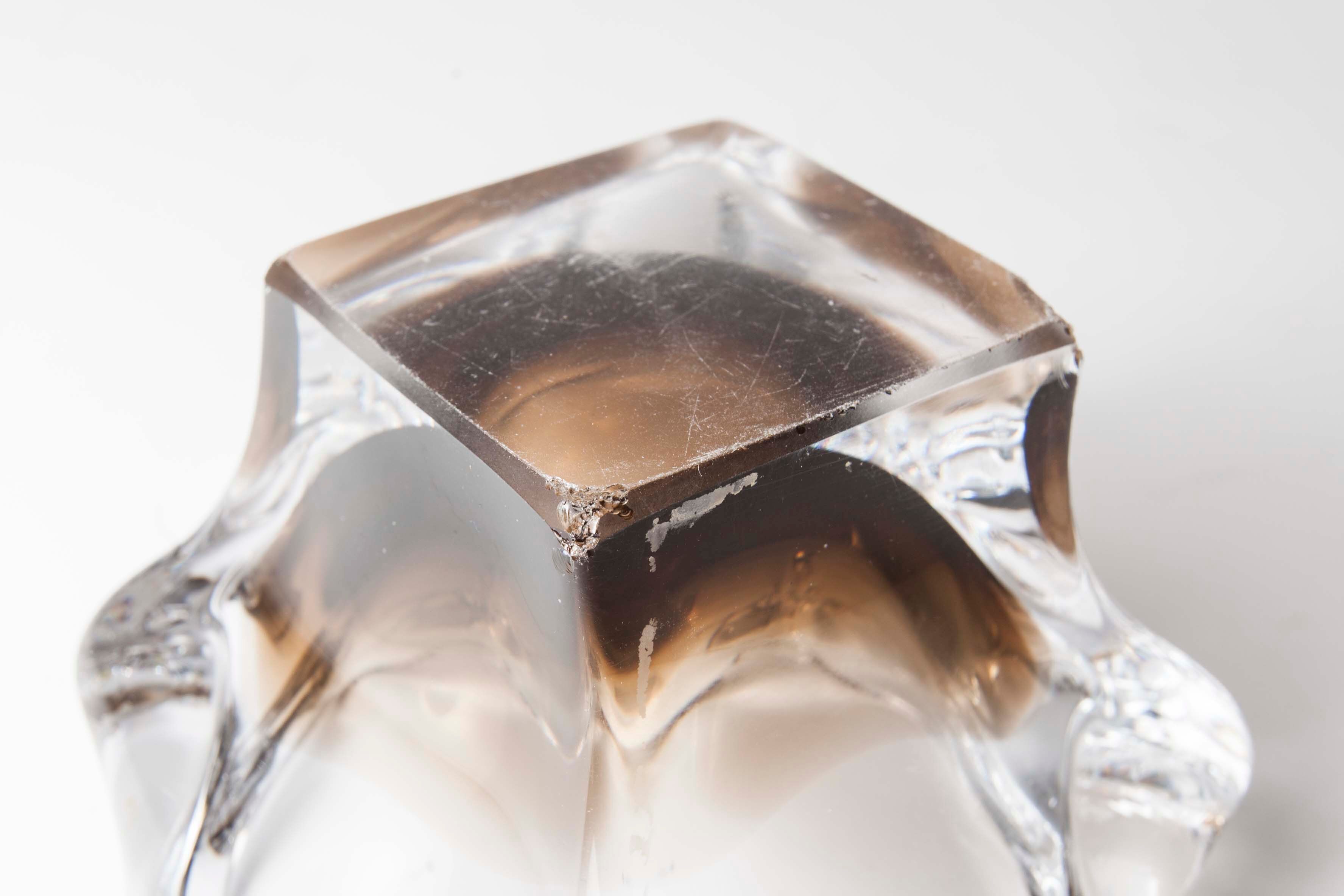 Murano ashtray transparent and smoked flower shape