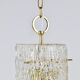 J.T. Kalmar Vienna Midcentury Textured Ice Glass Tube Brass Pendant Lamp, Austria, 1950s