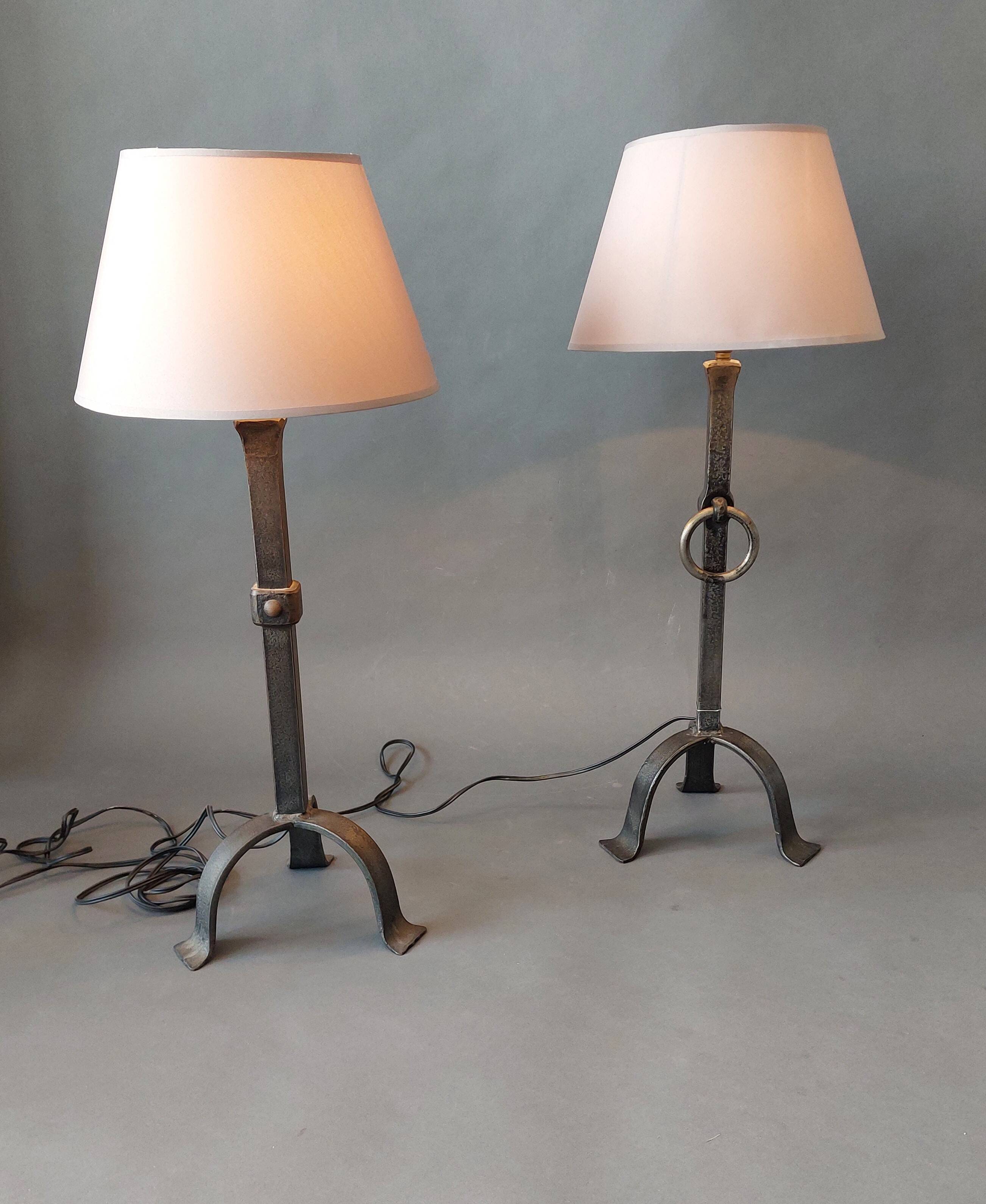 Pair of Brutalist style lamps in wrought iron 1950.