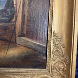 École Italienne du XIXeme : huile sur toile figurant une scène familiale circa 1820