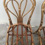 Table in rattan and smoked glass - 3 chairs