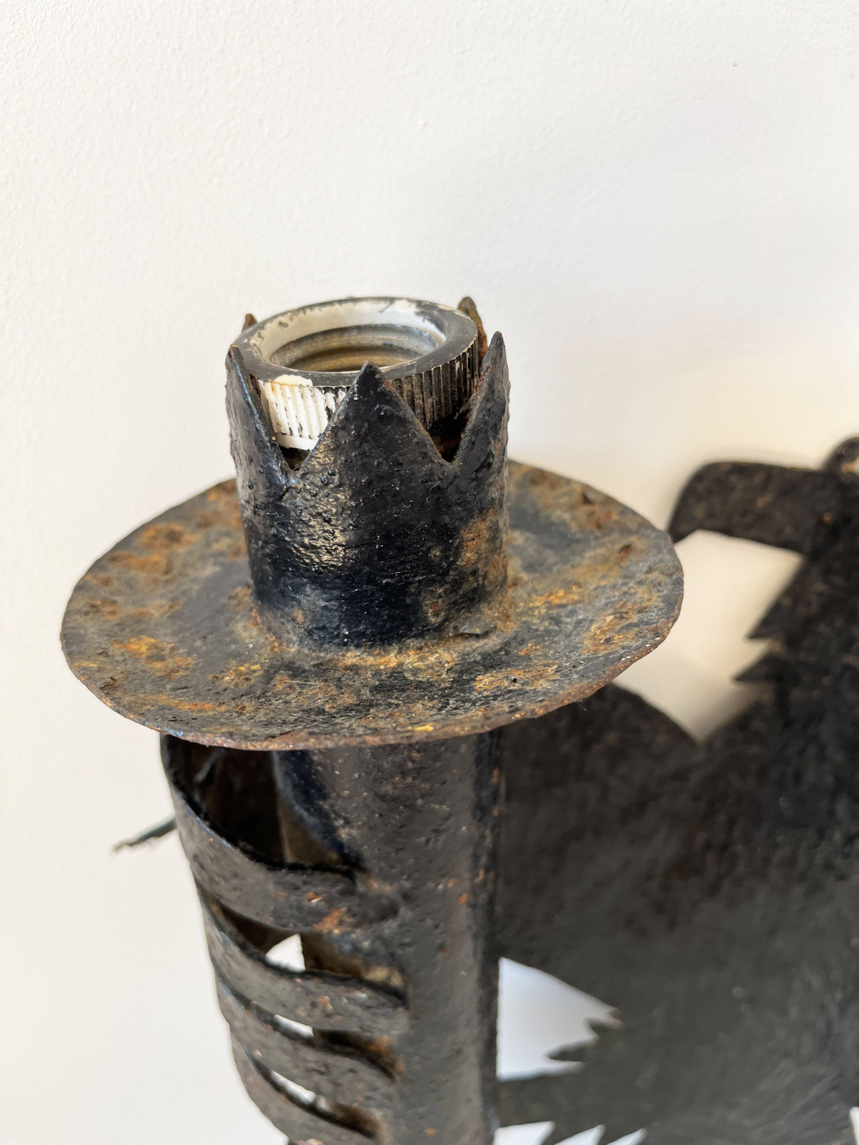 Pair of Brutalist Wrought Iron Eagle Wall Sconces