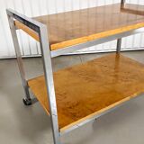 Vintage rolling side table in elm burl and chrome, 1970s