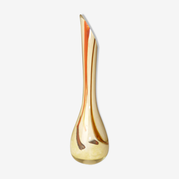 Vase soliflore vintage en verre ocre flammé brun La Rosière France-Ht 22,5cm