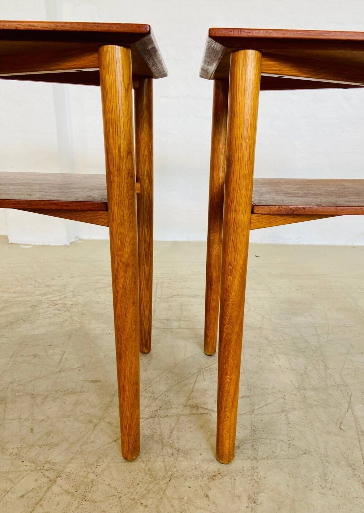 Vintage Danish mid-century teak and oak bedside tables by Næstved Møbelfabrik