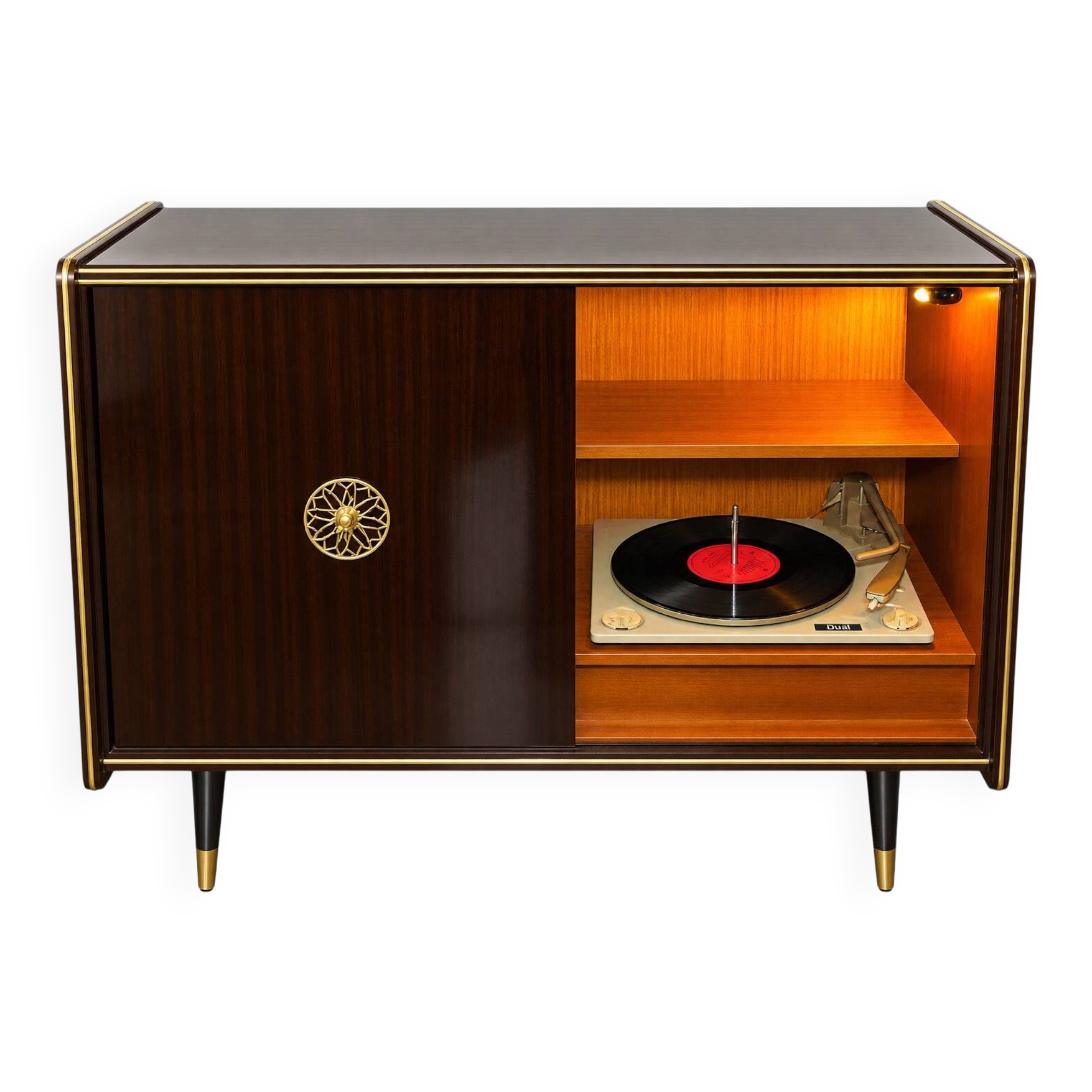 A vintage cabinet with a record player and a bar, 1960s.