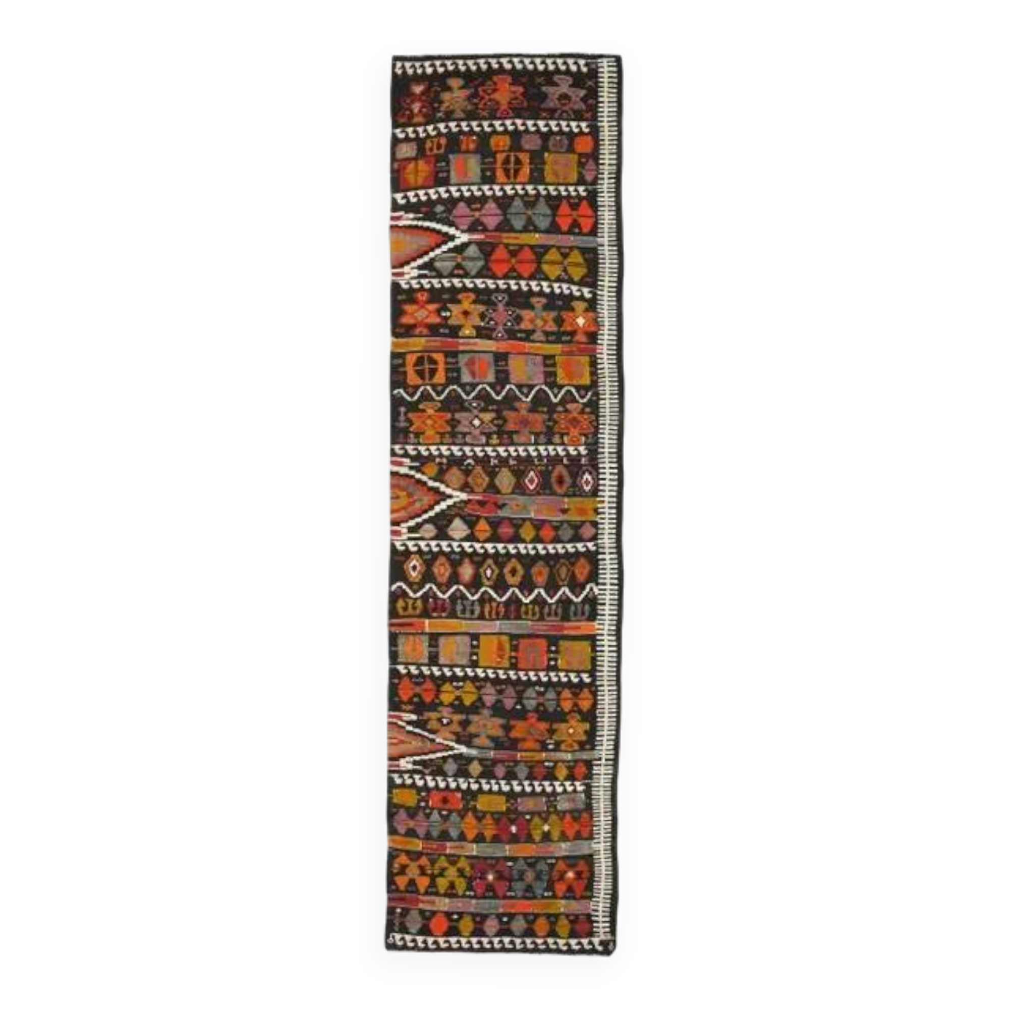 1970s Vintage Turkish Oushak Handmade Wool Cotton Brown Runner Rug 95x367