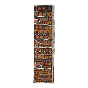 Tapis de couloir vintage turc Oushak fait main en laine et coton marron, années 1970