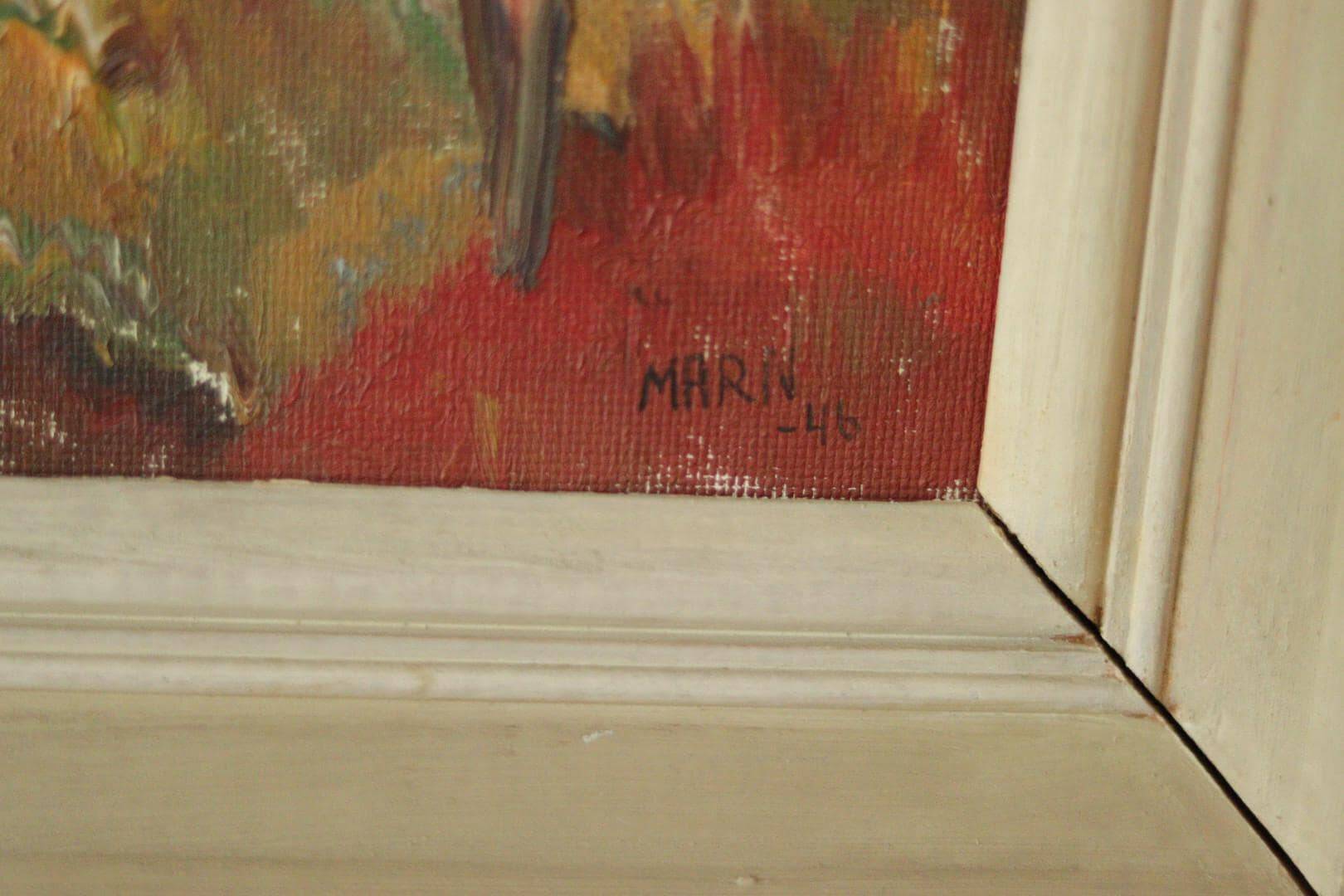 Original mid-century oil painting on Swedish canvas "Autumn Day Järvsö"