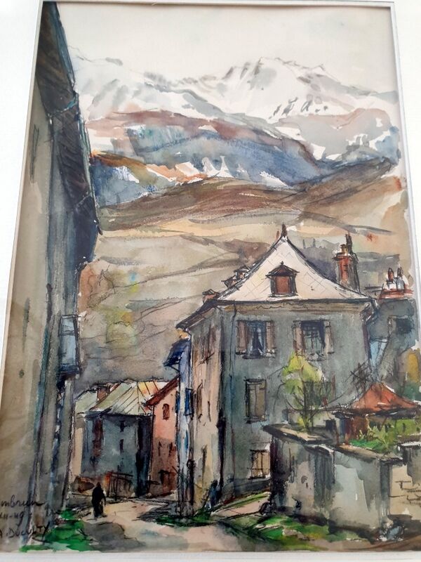 Aquarelle sur papier "Village d'Embrun (05)" Signée en bas à gauche, titré, André Duculty