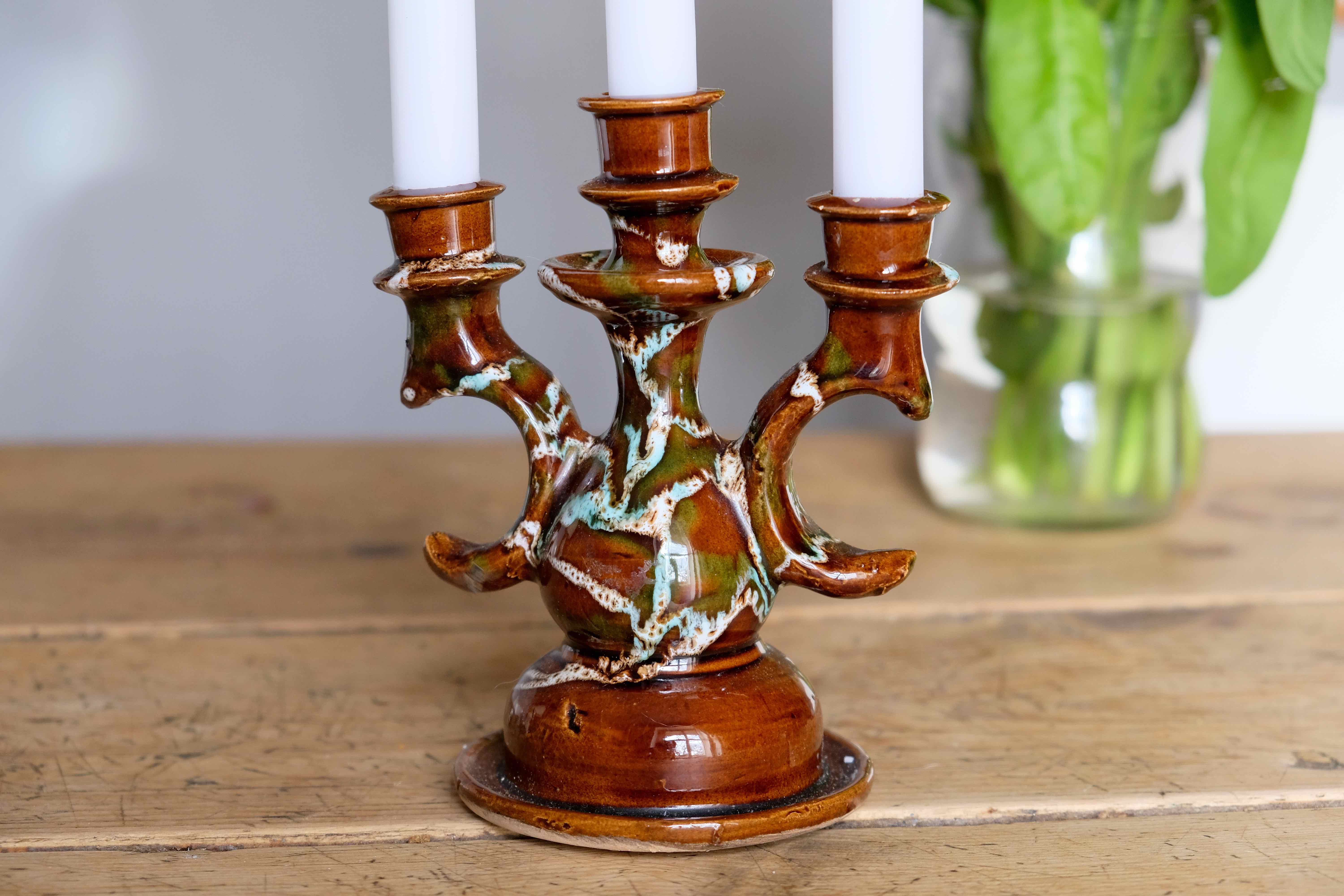 Candlestick three ceramic branches Vallauris the 1950s vintage