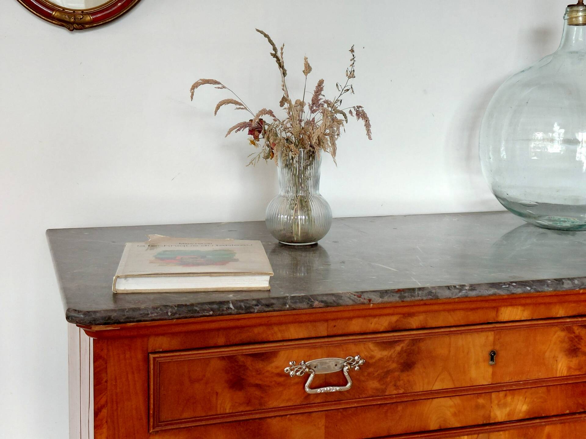 Louis-Philippe Commode (19th century) Walnut Burl Saint Anne Marble