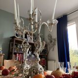 Putti candelabra 4 candles louis xvi style design pieces late 20th century. signed
