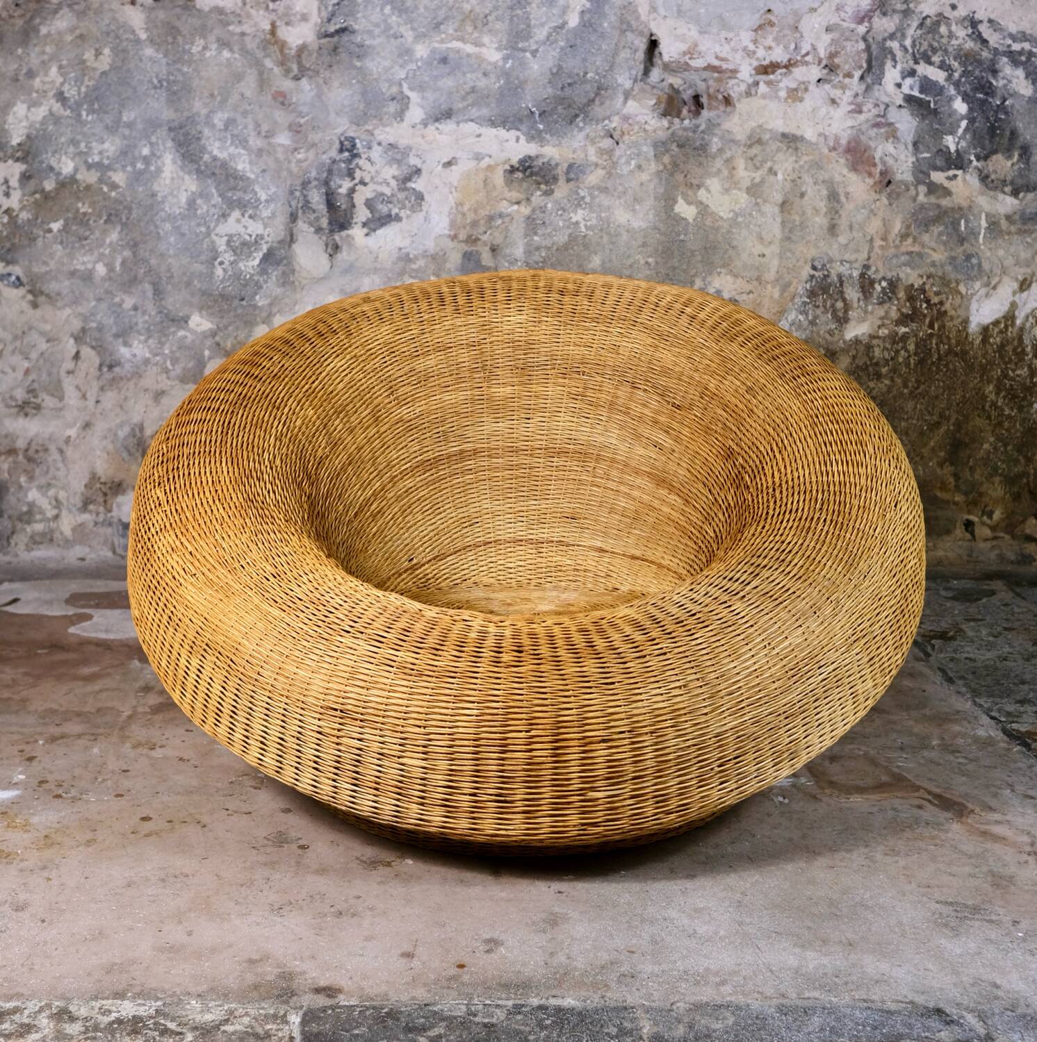Large wicker basket armchair, Italy, 1970s