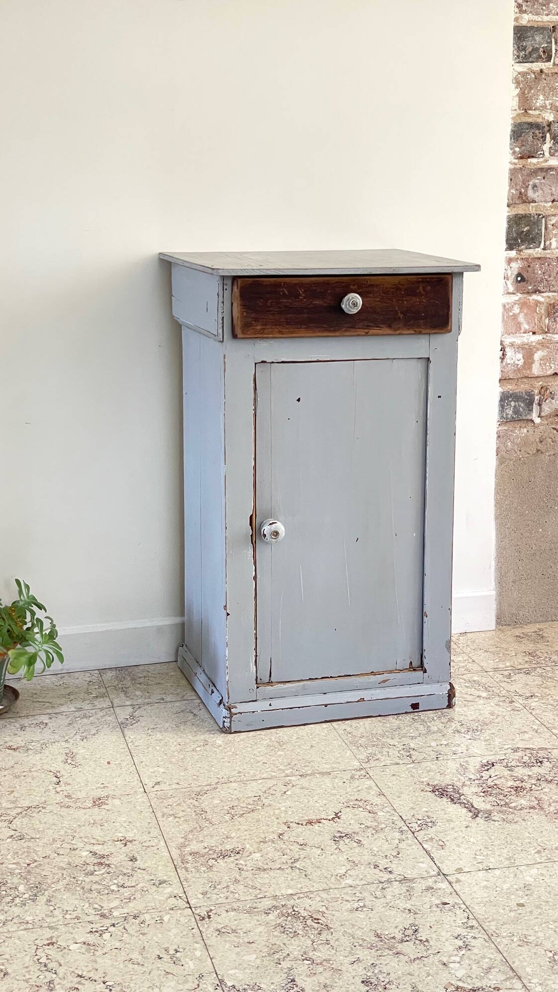 Antique Bedside Table in Weathered Grey Wood