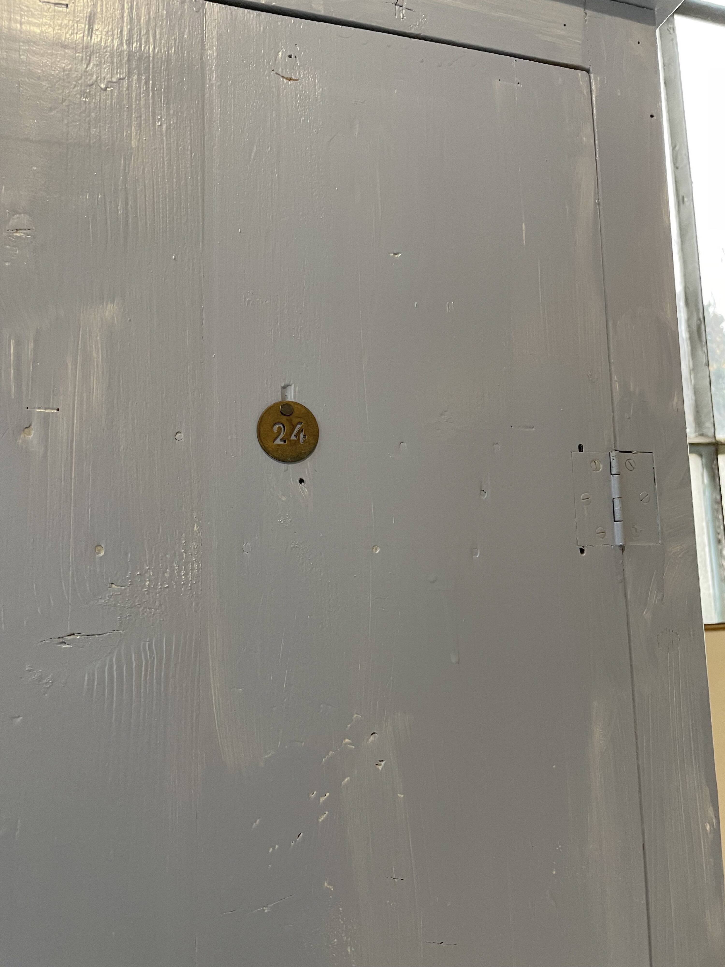 Blue patinated workshop furniture locker room