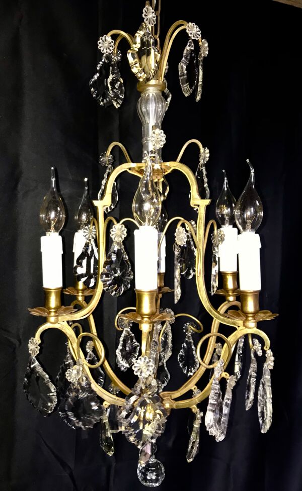 Lustre cage pampilles de cristal st. Louis XV
