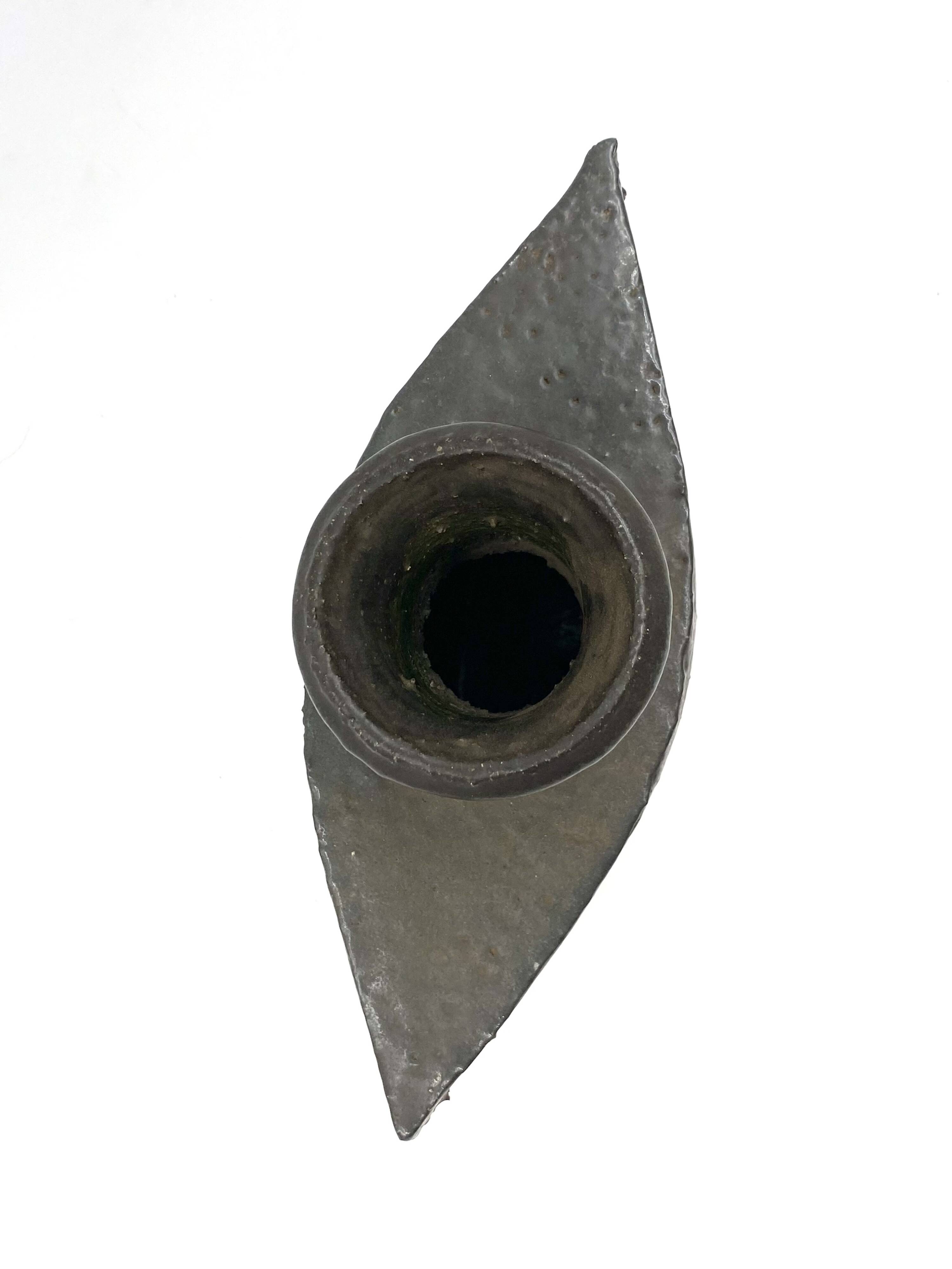 Dark green brutalist ceramic vase, Italy 1980s