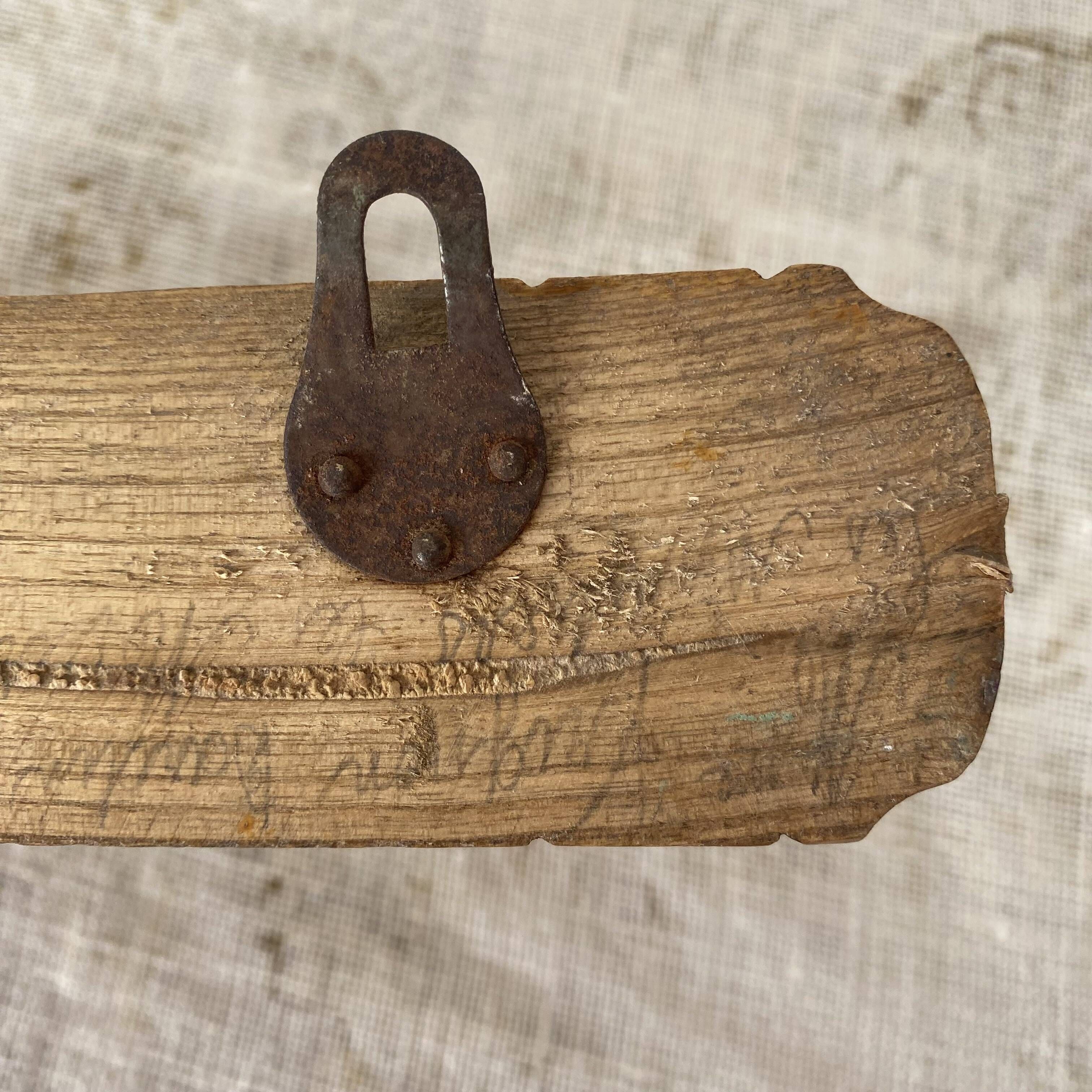 Antique turned wood wall coat rack with 2 hooks