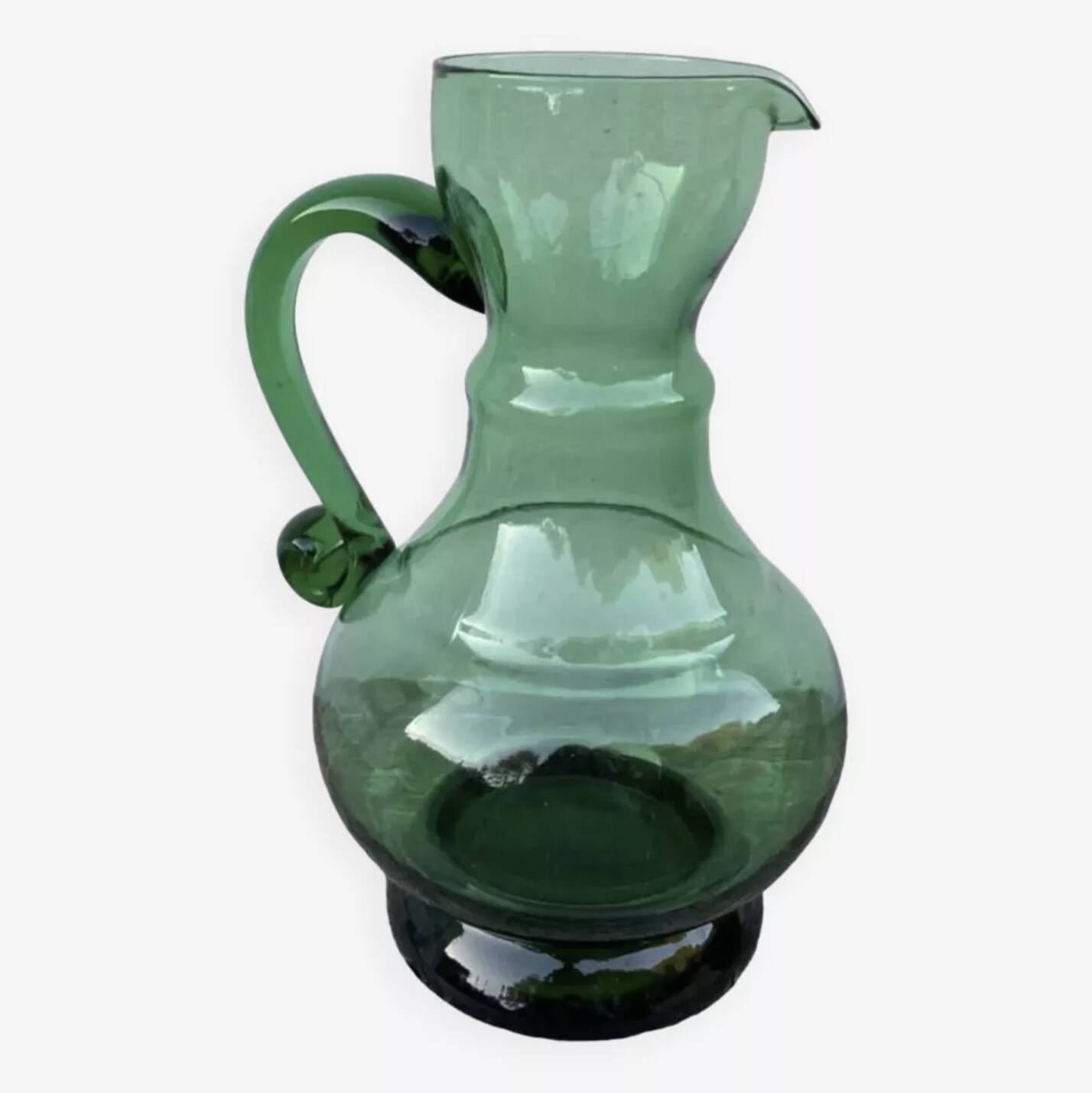 Vintage green blown glass pitcher