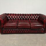 Sofa chesterfield burgundy leather three seater bamboo