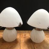 Lampe champignon en pate de verre marbré blanc