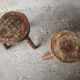 Vintage brutalist tripodes stools