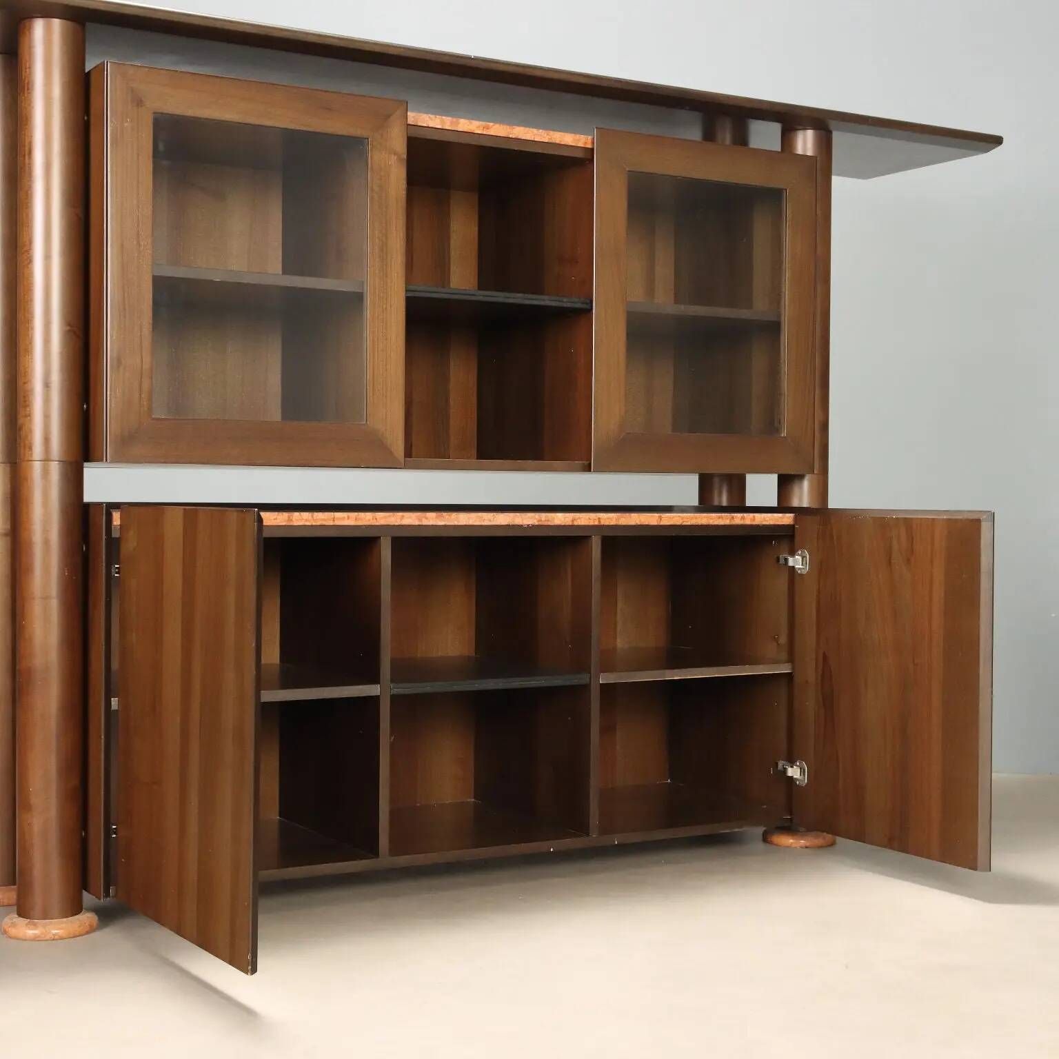 Vintage buffet in Tanganyika walnut and marble, Italy, 1980s.