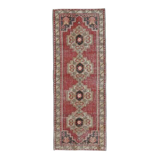 Vintage Turkish Oushak Handmade Wool Cotton Red Runner Rug   101x281