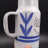 Enamelled terracotta pitcher, bird decoration engraved by Michel Barbier, Vallauris circa 1970