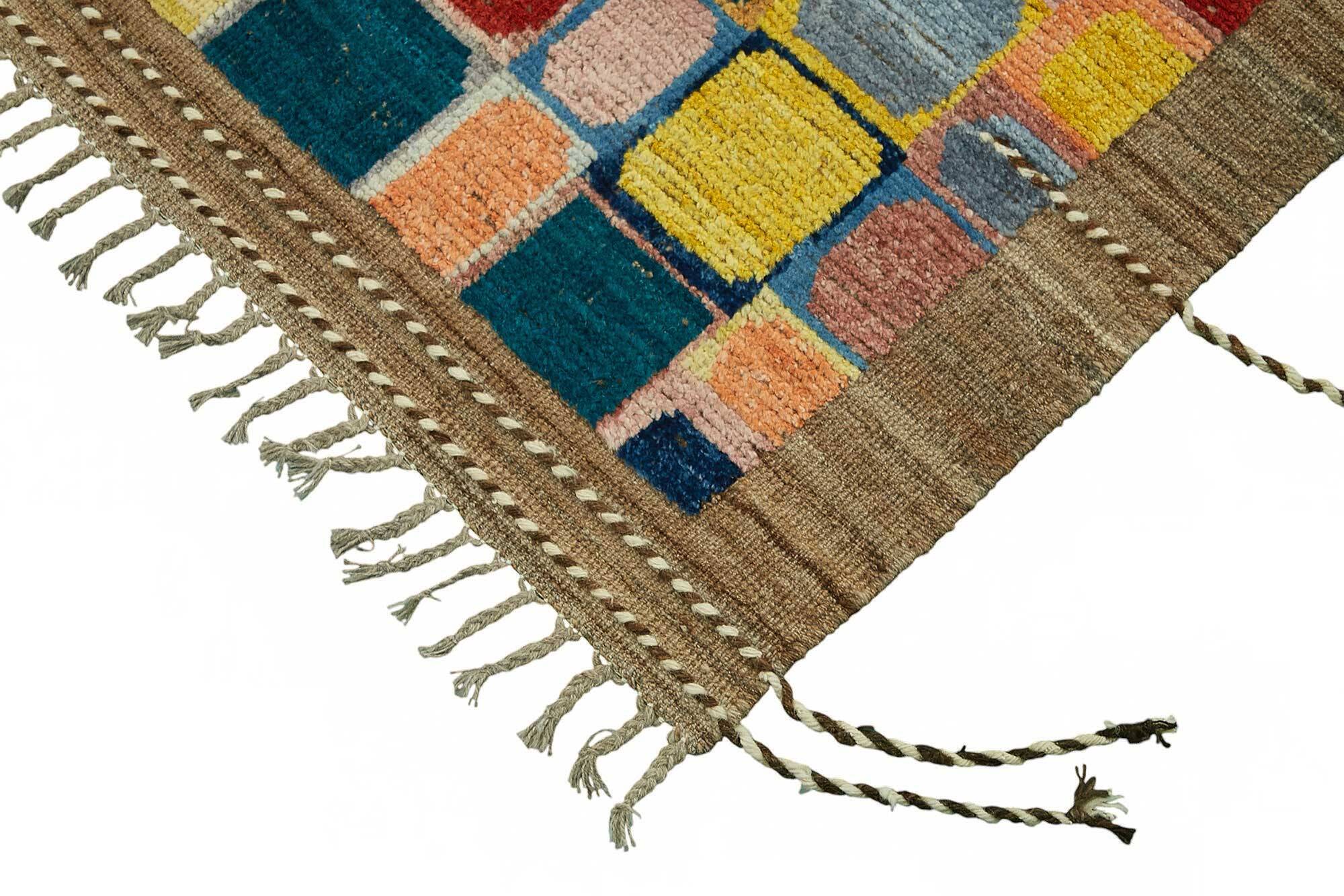 Hand-Knotted Turkish Contemporary 254 cm x 313 cm Multicolor Wool Carpet