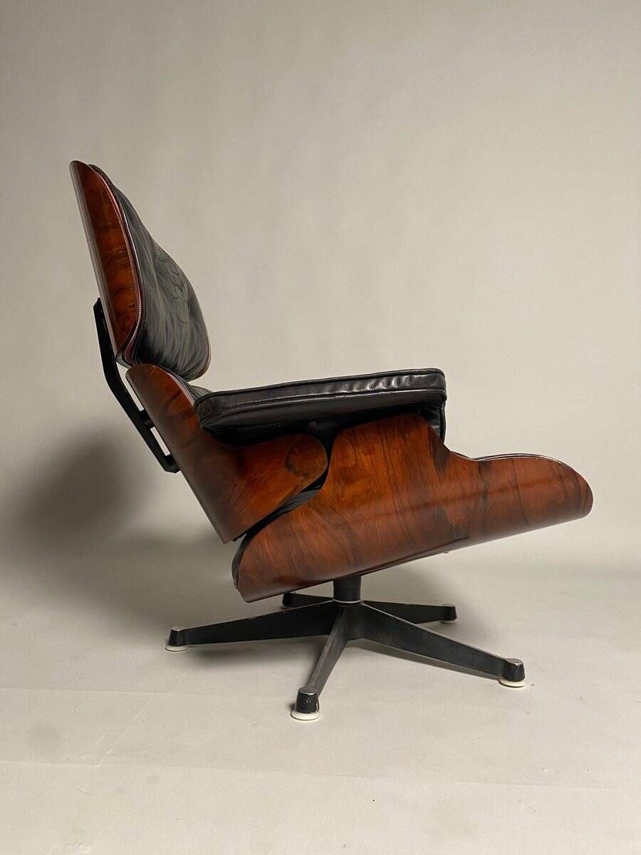 Lounge Chair in Black Leather attributed to Charles Eames for Herman Miller, 1956