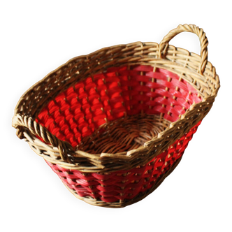 Vintage red plastic wicker basket