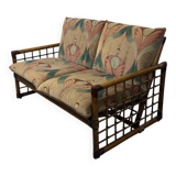 Canapé italien des années 1970 en bambou, rotin, laiton et tissu style Liberty