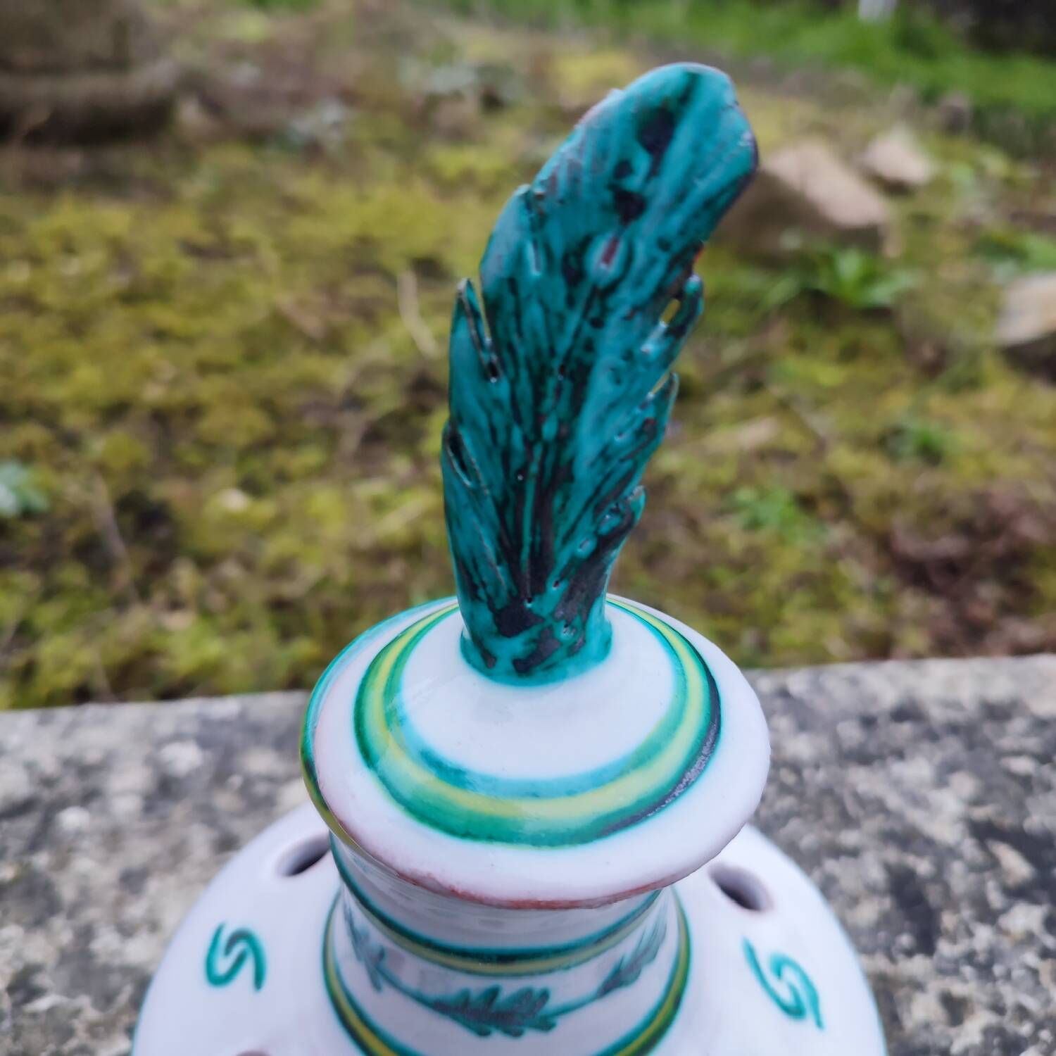 Bouquetière, flower vase in Spanish enamelled ceramic