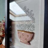 Composition forget-me-nots in a clay strainer