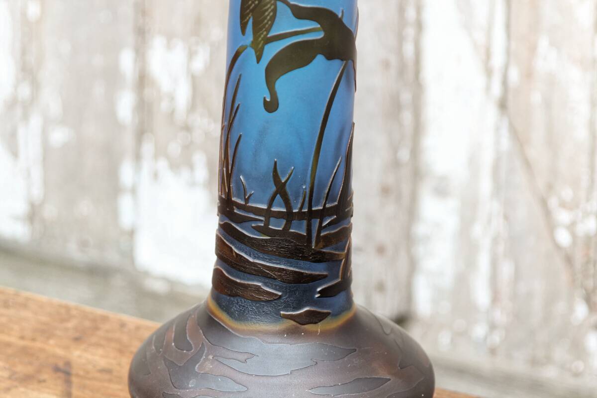 Vase with dragonflies, glass paste, in the style of Gallé