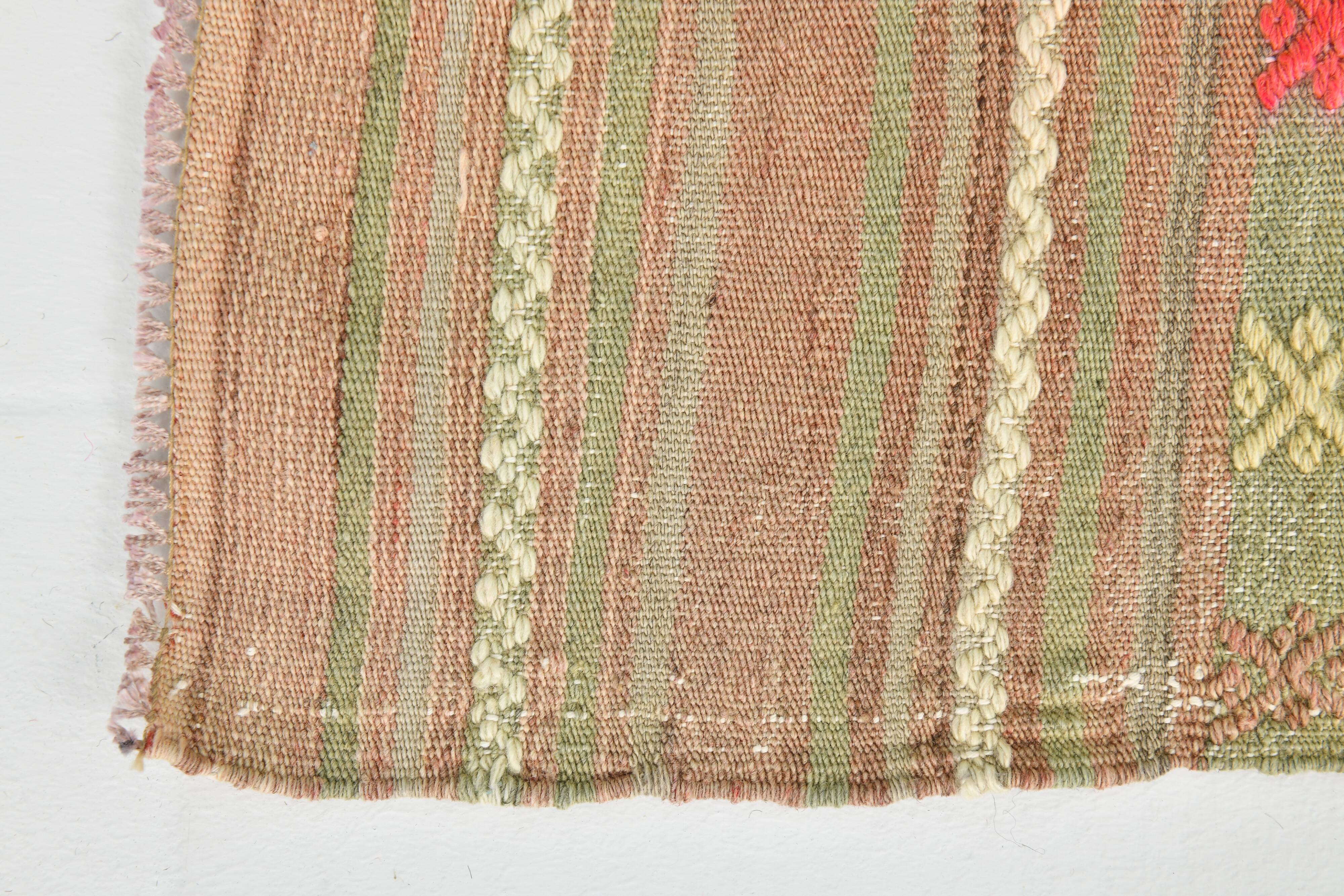 6x8 Light Green Brown Turkish Kilim Rug, 173x260Cm